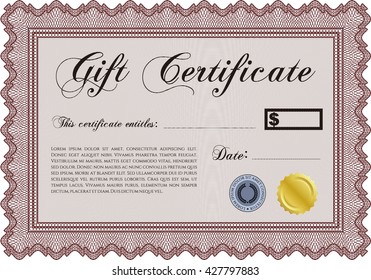 Vector Gift Certificate template. With complex linear background. Excellent complex design. Vector illustration. 