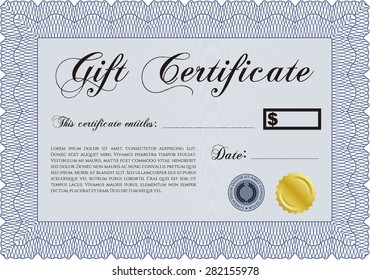 Plantilla de certificado de regalo de vectores. Diseño cordial. Con un patrón de guilloche de gran calidad. Personalizable, fácil de editar y cambiar los colores.