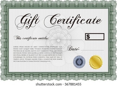 Vector Gift Certificate template. Customizable, Easy to edit and change colors.Excellent complex design. With great quality guilloche pattern. 