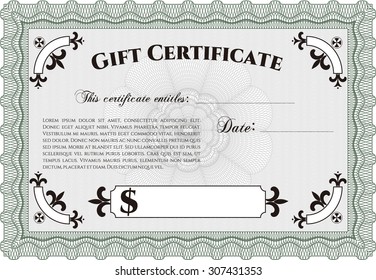 Vector Gift Certificate template. Detailed.With complex background. Nice design. 