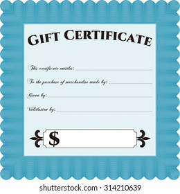 Vector Gift Certificate template. Detailed.With linear background. Artistry design. 
