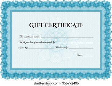 Vector Gift Certificate template. Excellent complex design. Vector illustration.With complex background. 