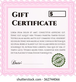 Vector Gift Certificate template. Excellent complex design. With linear background. Vector illustration.