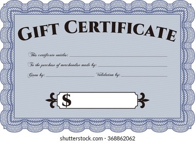 Vector Gift Certificate template. Excellent complex design. Border, frame.With complex linear background. 
