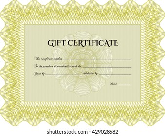 Vector Gift Certificate template. Excellent complex design. With complex linear background. Vector illustration. 