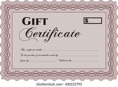 Vector Gift Certificate template. Excellent complex design. Vector illustration. With complex linear background. 