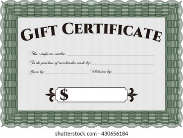 Vector Gift Certificate template. Excellent complex design. Vector illustration. With complex linear background. 