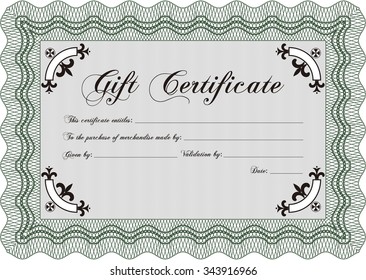 Vector Gift Certificate template. Good design. Border, frame.With quality background. 