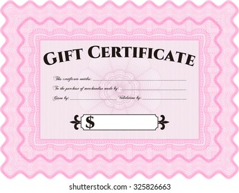 Vector Gift Certificate template. With great quality guilloche pattern. Vector illustration.Lovely design. 