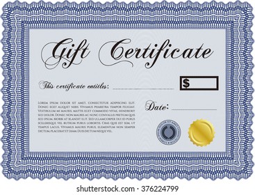 Vector Gift Certificate template. With guilloche pattern and background. Vector illustration. Excellent complex design. 