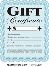 Vector Gift Certificate template. With guilloche pattern and background. Vector illustration. Excellent complex design. 