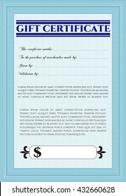 Vector Gift Certificate template. With guilloche pattern and background. Excellent complex design. Vector illustration. 