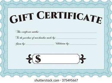 Vector Gift Certificate template. Vector illustration. Excellent complex design. With guilloche pattern and background. 