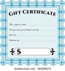Vector Gift Certificate template. Vector illustration.With complex linear background. Cordial design. 