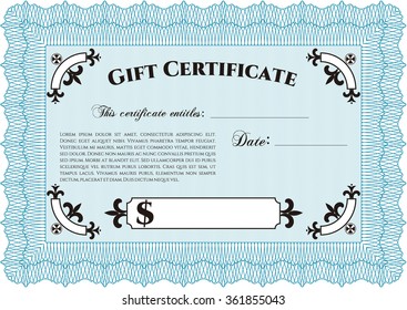 Vector Gift Certificate template. With quality background. Excellent complex design. Detailed.