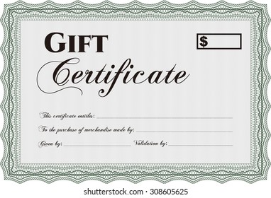 Vector Gift Certificate template. Sophisticated design. With complex background. Detailed.