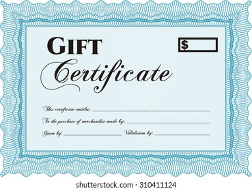 Vector Gift Certificate template. Superior design. With guilloche pattern. Vector illustration.