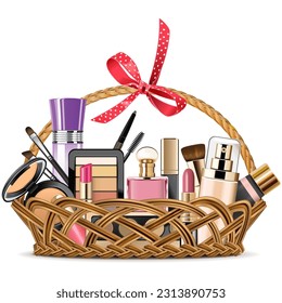 Vector Gift Concept with Cosmetics and Basket isolated on white background