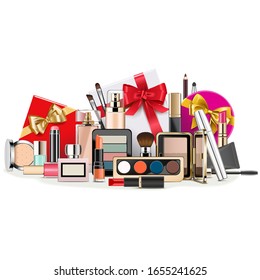 Vector Gift Concept with Makeup Cosmetics isolated on white background