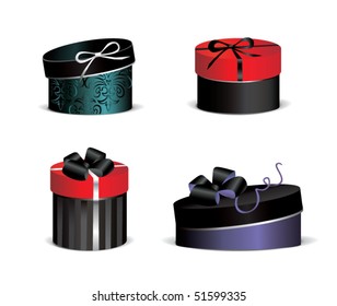 Vector gift cylinder box with silver bow and ribbon