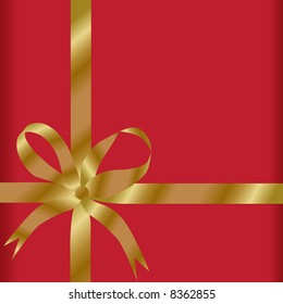 Vector - Regalo con cinta dorada sobre fondo rojo con espacio de copia.