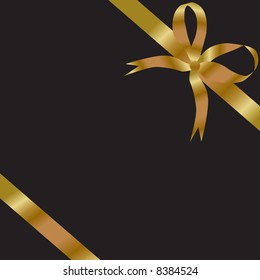 Vector - Gift with golden ribbon against a black background with copy space.