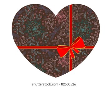 Vector gift heart with red bow