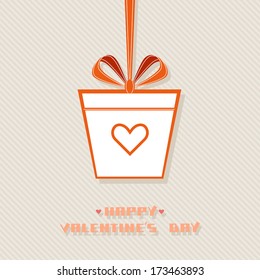 Vector gift with heart, red ribbon and bow. Valentine's day and wedding illustration. Original design element. 