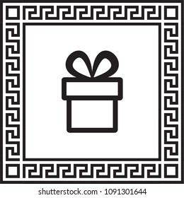 Vector gift icon in a frame with a Greek ornament