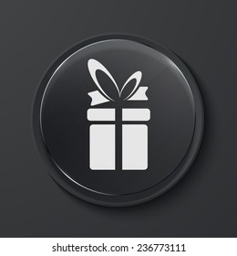 Vector gift modern black glass circle icon. Eps10