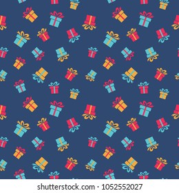 Vector Gift Pattern
Seamless texture with colorful present boxes on indigo blue background
