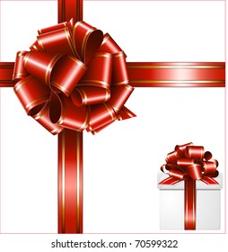 Vector gift red ribbon and bow and present on white background