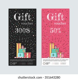 Vector gift voucher in black. Style Line modern. Gift card for shopping or salon