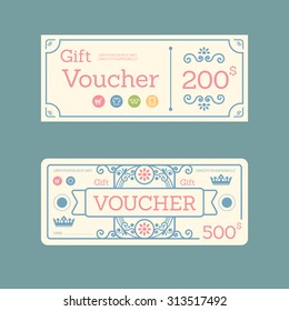 Vector gift voucher coupon template design. paper label frame vintage pattern style.