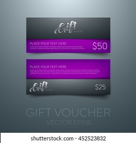 Vector gift voucher design template. Glossy 3d typography.