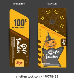 Vector gift voucher to Halloween sale with insert on the brown background.