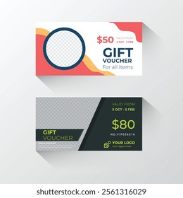 Vector gift voucher illustrations with colorful super-sale creative and trendy discount voucher design templates.	
