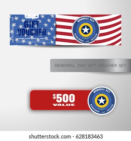 Vector gift voucher for Memorial Day with insert on the gradient gray background.