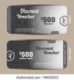 Vector gift voucher on the gradient gray background with hexagon pattern and shadow.