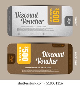 Vector gift voucher on the light gray hexagon pattern and brown background.