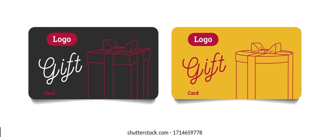 Vector gift voucher set of template with gift boxes of square and round shapes. Design concept for gift coupon, invitation, certificate, flyer, banner.