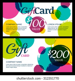 Vector Gift Voucher Template, Abstract Watercolor Blots, Stains, Splashes Background. Trendy Colorful Pattern. Concept For Boutique, Fashion Shop, Business Card, Beauty Salon, Flyer, Banner Design.