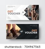 Vector gift voucher template with an arrow, a diamond and a place for the image. Universal white and black flyer template for advertising a gym or business. Blurred photo for an example.