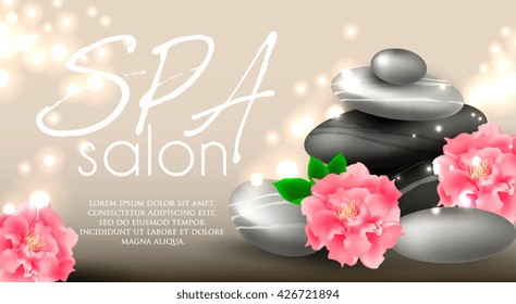 Vector gift voucher template with lotus, lily flowers. Business floral card template. Abstract background. Concept for boutique, jewelry, floral shop, beauty salon, spa, fashion, flyer, banner design.