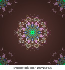 Vector gift voucher template with mandala ornament on a brown, neutral and green colors.