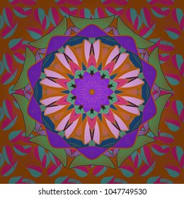 Vector gift voucher template with mandala ornament on a orange, pink and blue colors.