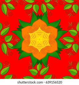 Vector gift voucher template with mandala ornament on a red background.