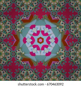 Vector gift voucher template with mandala ornament on a colorful background.