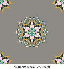 Vector gift voucher template with mandala ornament on a gray, beige and green colors.