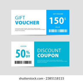 Plantilla de cupón de regalo para vectores. Tarjeta de regalo moderna, diseño de cupones de descuento. Fondo minimalista con texto de código promocional